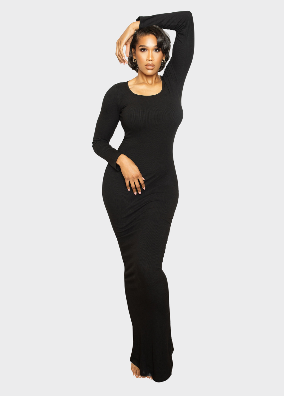 Tall Black Ribbed Maxi Dress