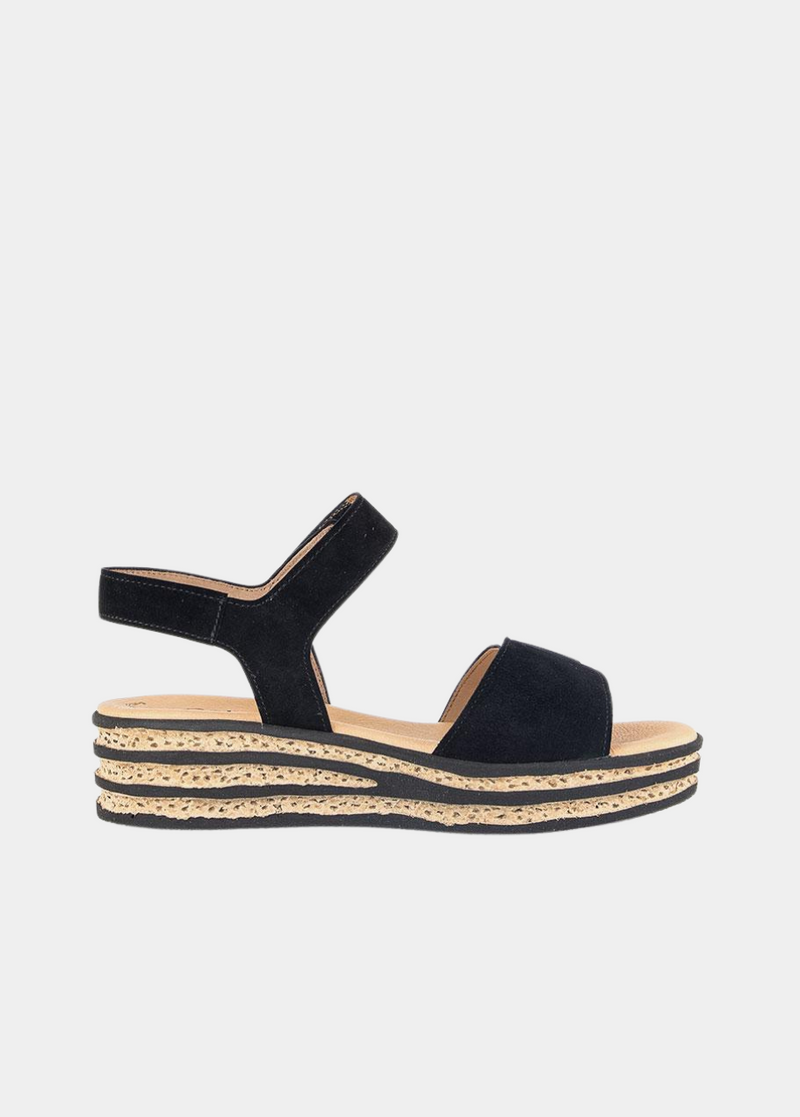 Gabor Plush Black Suede Wedge Sandals