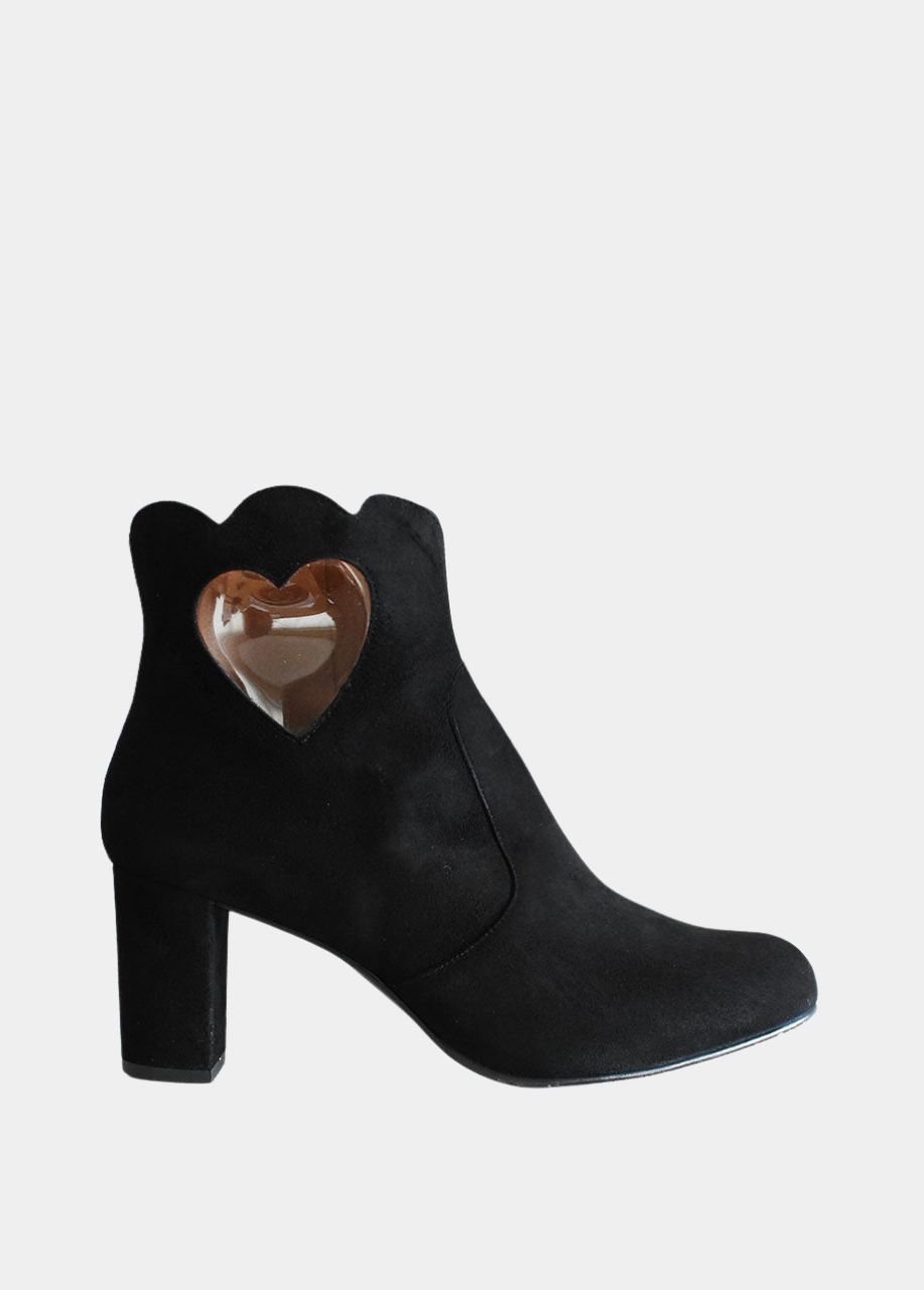 Gorgeous Black Suede Love Heart Ankle Boots