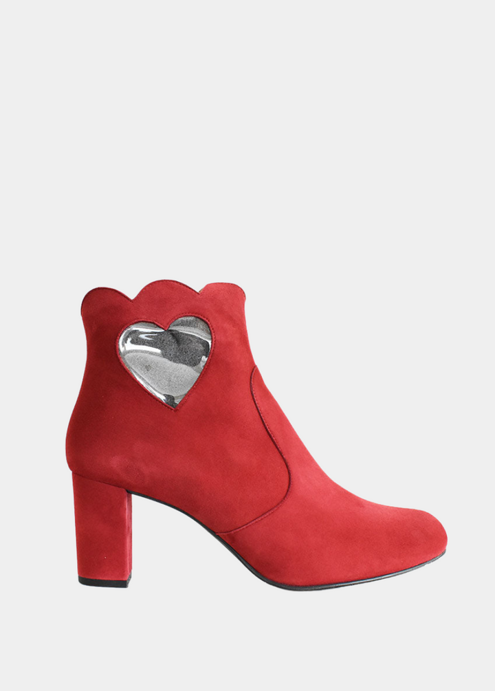 Gorgeous Red Suede Love Heart Ankle Boots