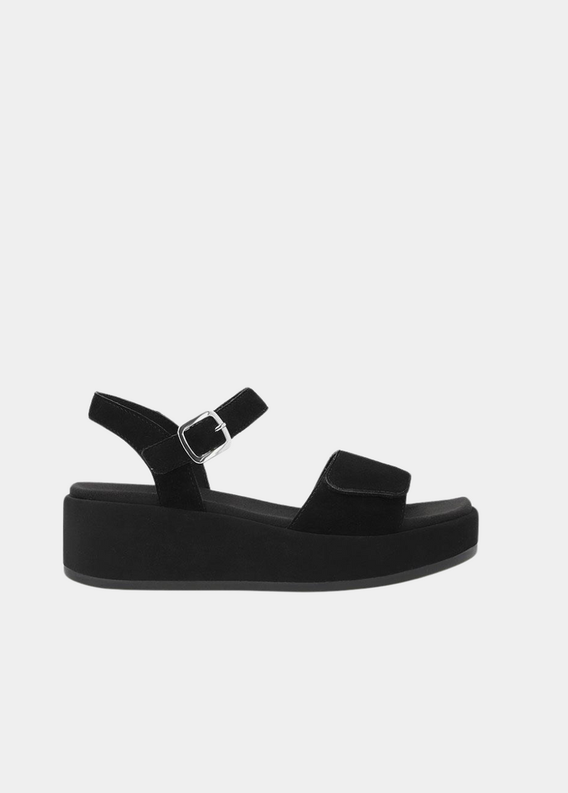 Remonte Simple Black Suede Platform Sandals