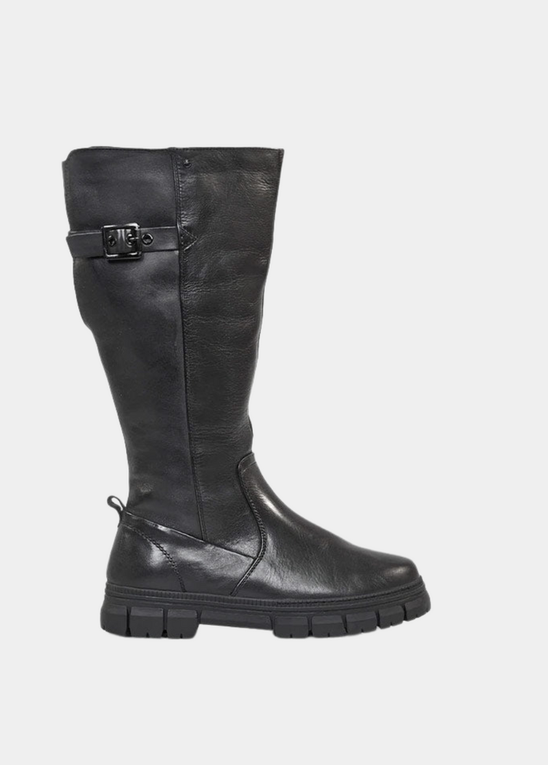 Tamaris Chunky Long Black Leather Boots