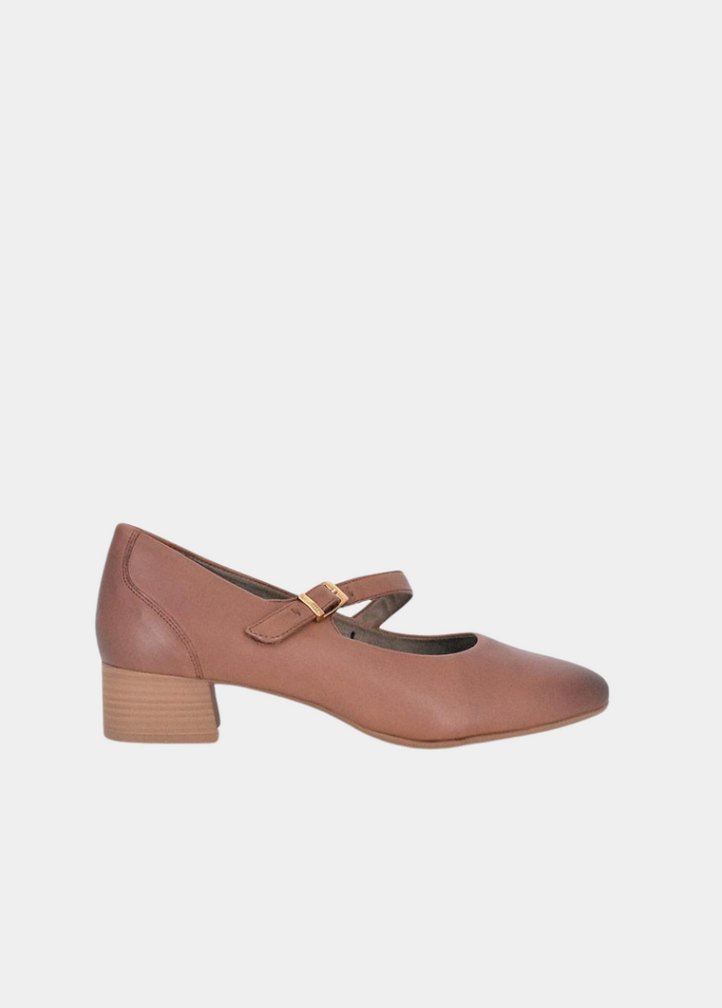 Tamaris Classic Brown Mary Jane Low Block Heels