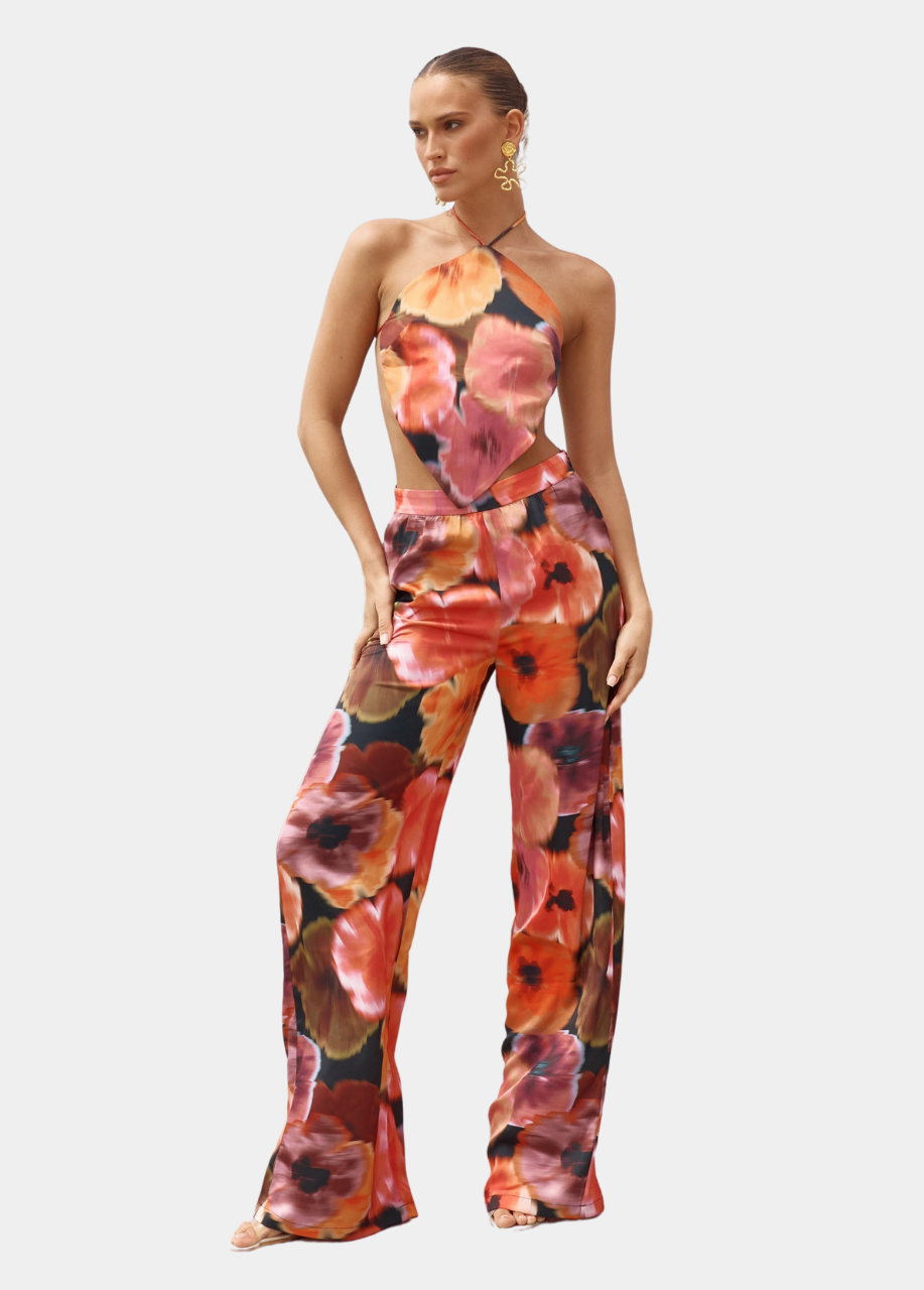 Trinkets Top in Orange Abstract Floral