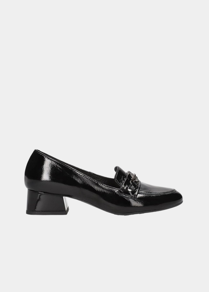 Bioeco Fashionable Black Patent Block Heel Loafers