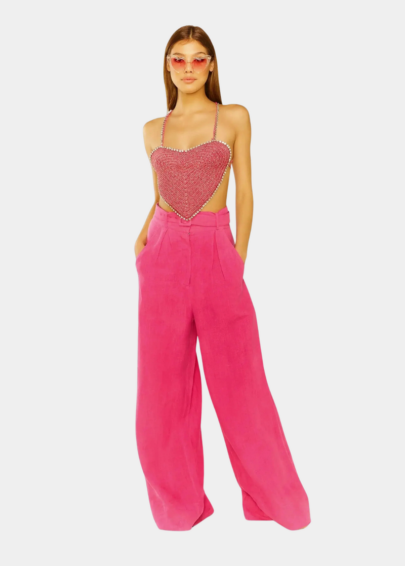 Beyond Belief Linen Wide Leg Pants in Pink