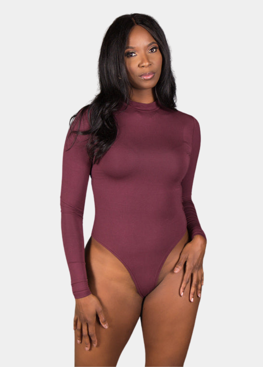 Mock Neck Bodysuit - Maroon