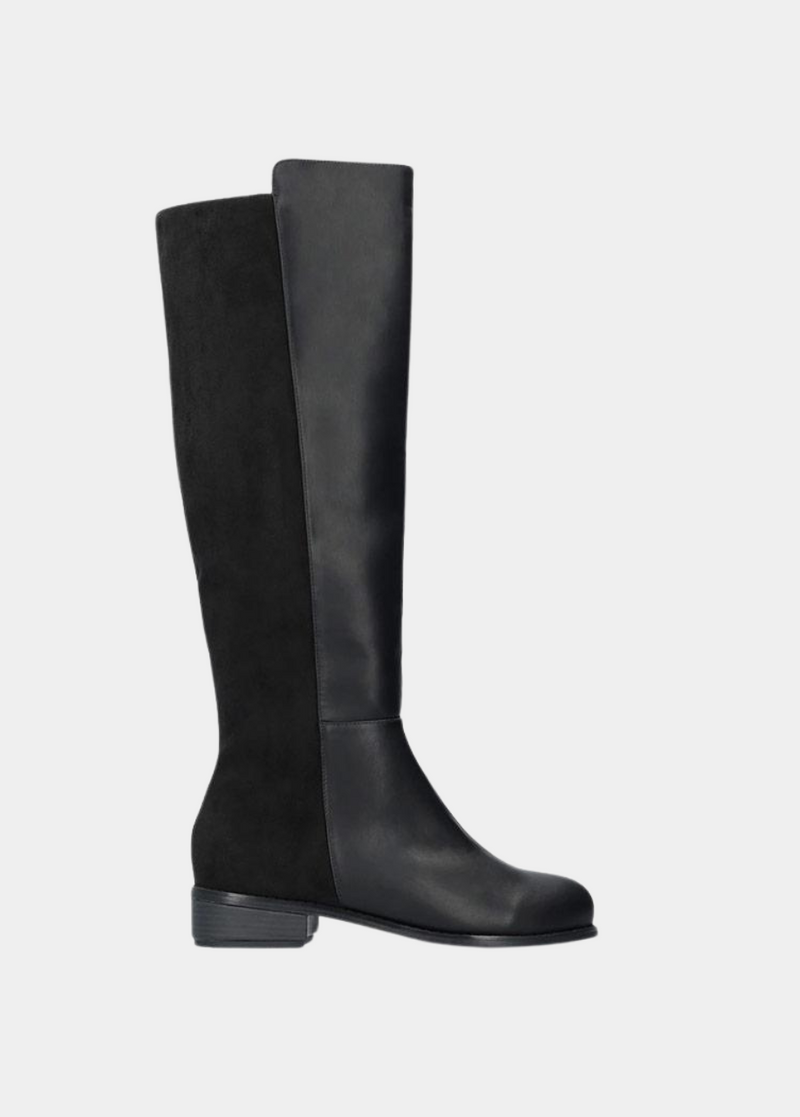 Stylish Black Combi Suede/Leather Long Boots