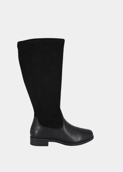 Tamaris Premium Black Suede/Leather Long Boots