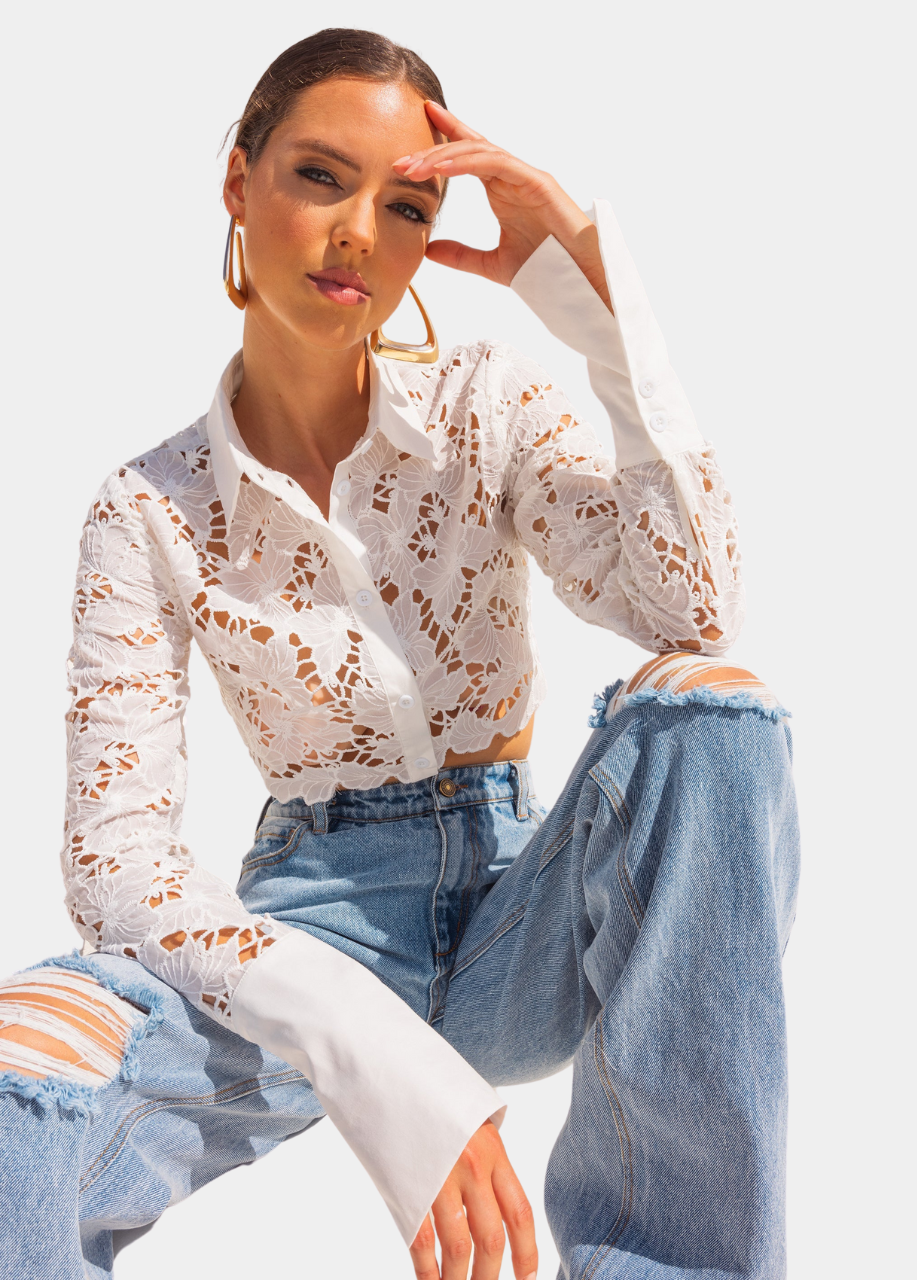 Shirt of my Dreams Button Down Cropped Shirt in White