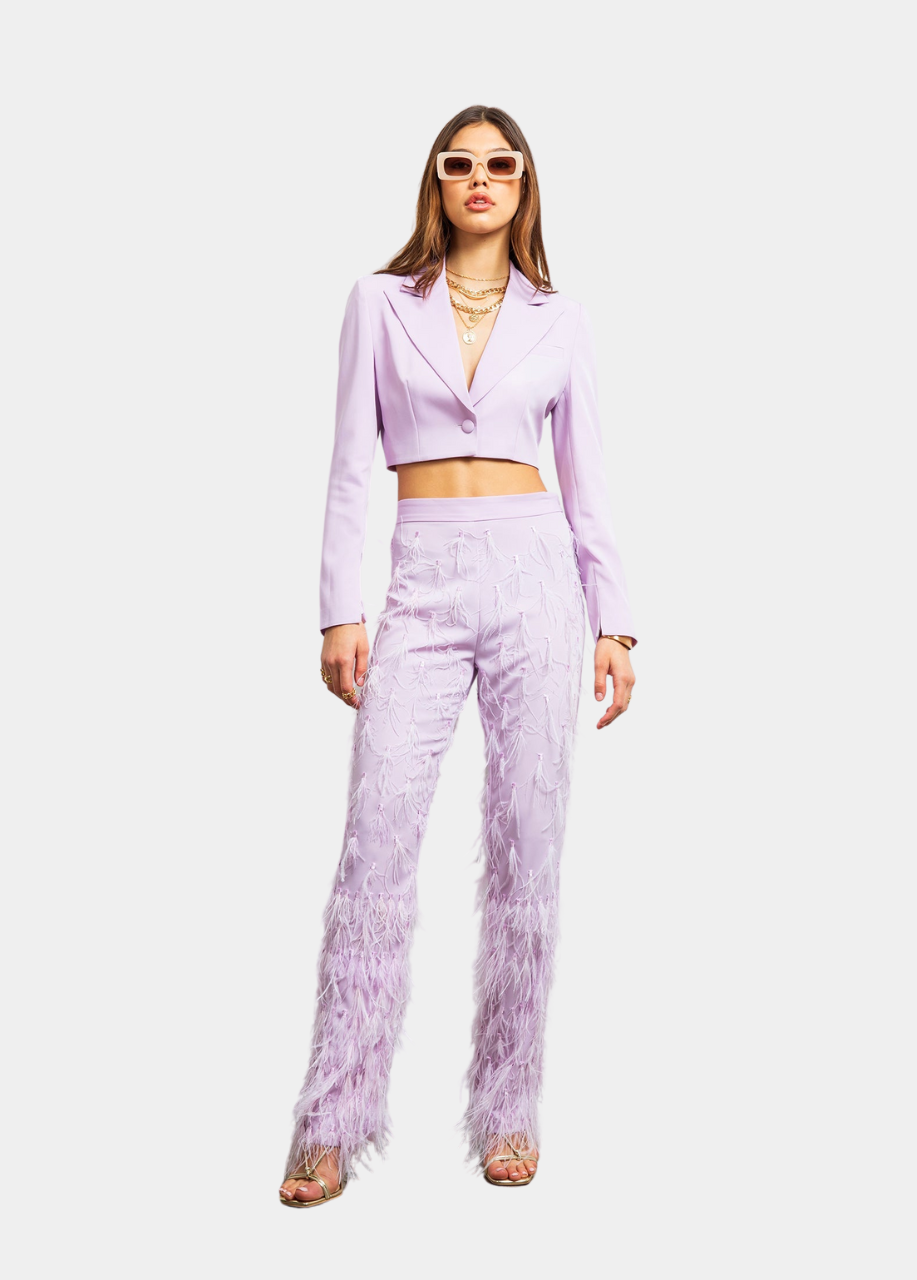 Wild Love Feather Pant in Lilac