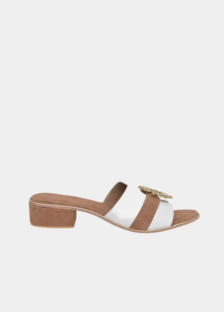 BOTTEGA Leather/Suede Embellished Slip On Sandal