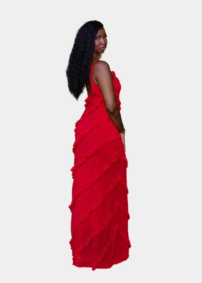 Barcelona Ruffle Maxi Dress - Red