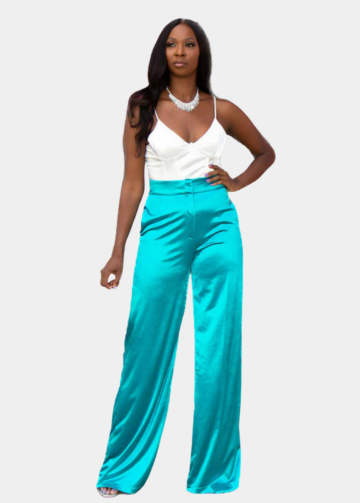 Mila Wide Leg Pants - Aqua