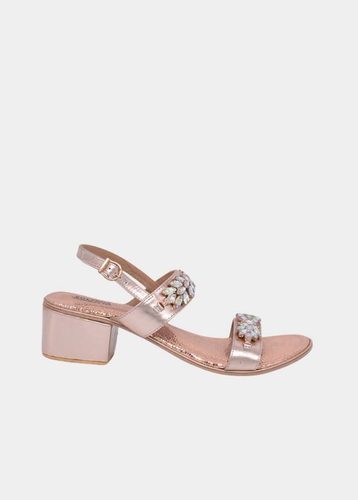 BOTTEGA Rose Gold Embellished Block Heel Sandal