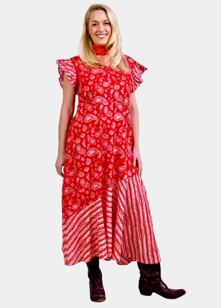 The Darla Dress- Red Paisley with flutter sleeves