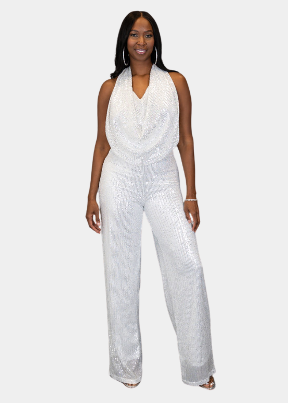 Starry Nights Sequin Jumpsuit - Silver