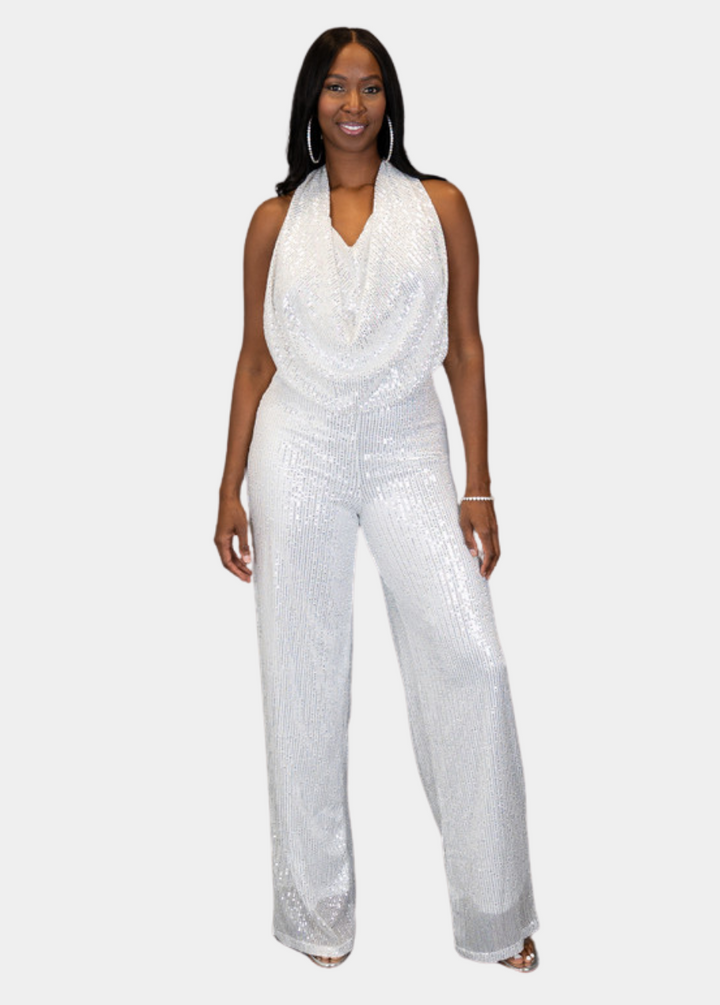 Starry Nights Sequin Jumpsuit - Silver