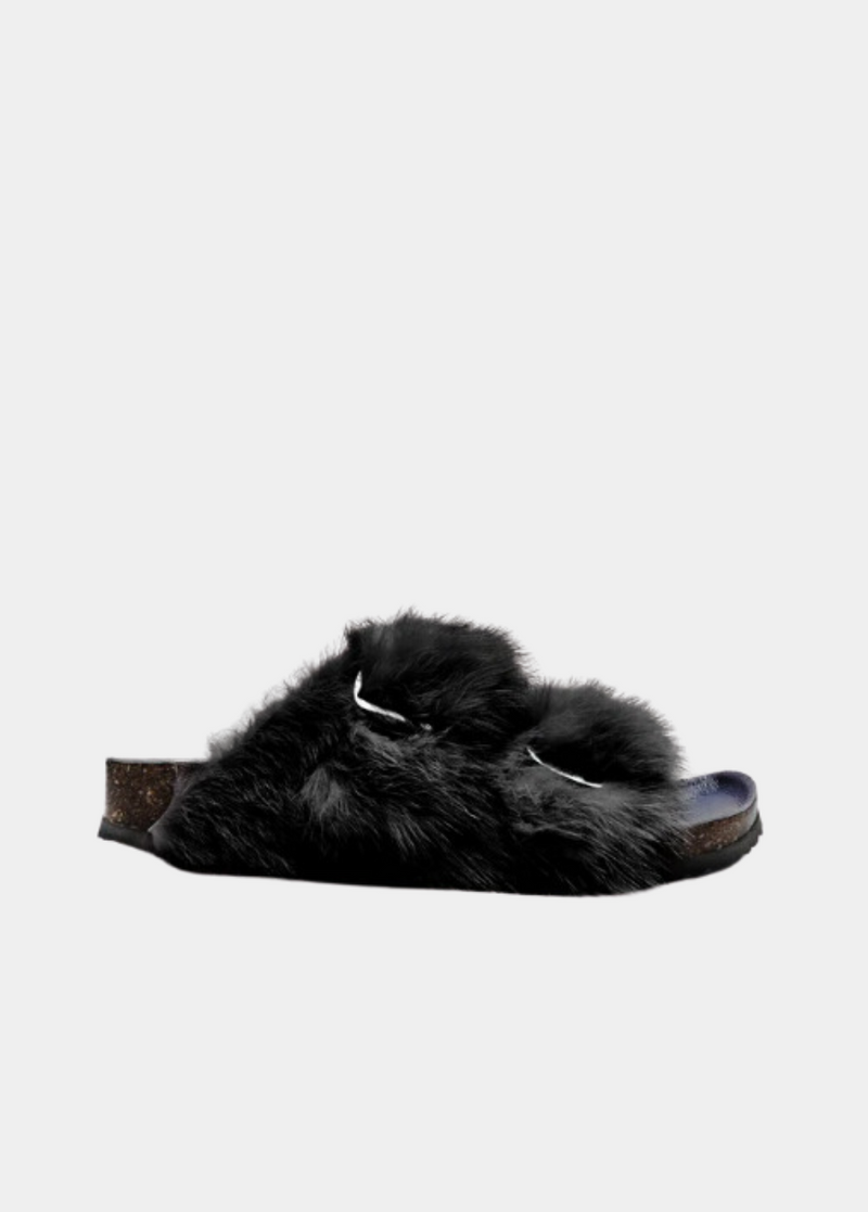 Starstruck Fur Slides in Black