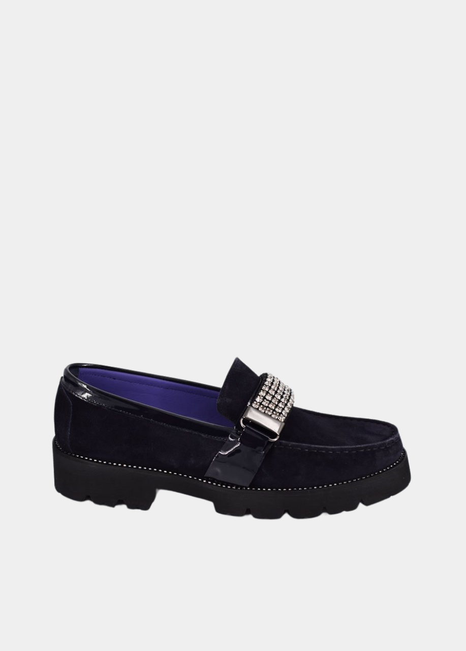 Vittoria Mengoni Fabulous Diamante Navy Suede Loafers