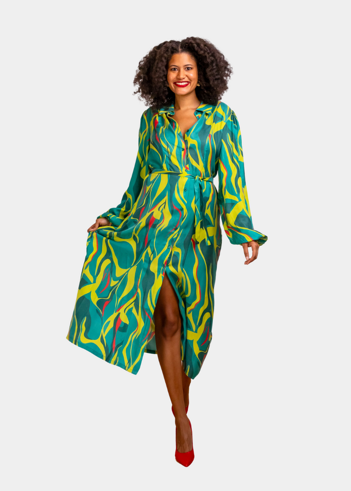 Denver Abstract Printed Midi-length Shirt Dress