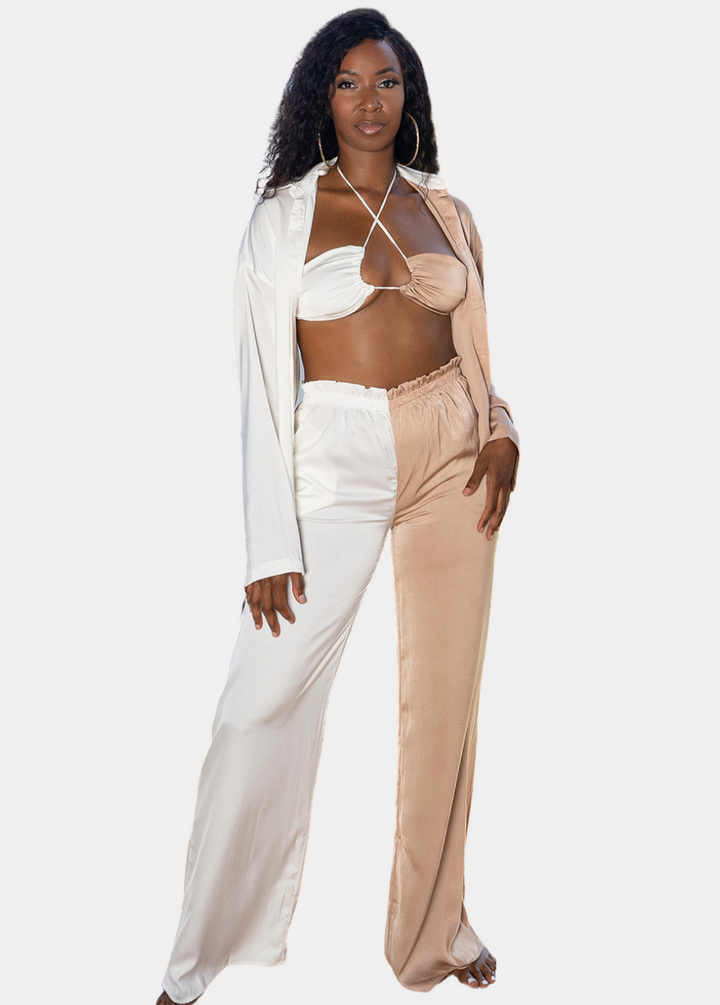 Summer Breeze Pant Set - Tan & White