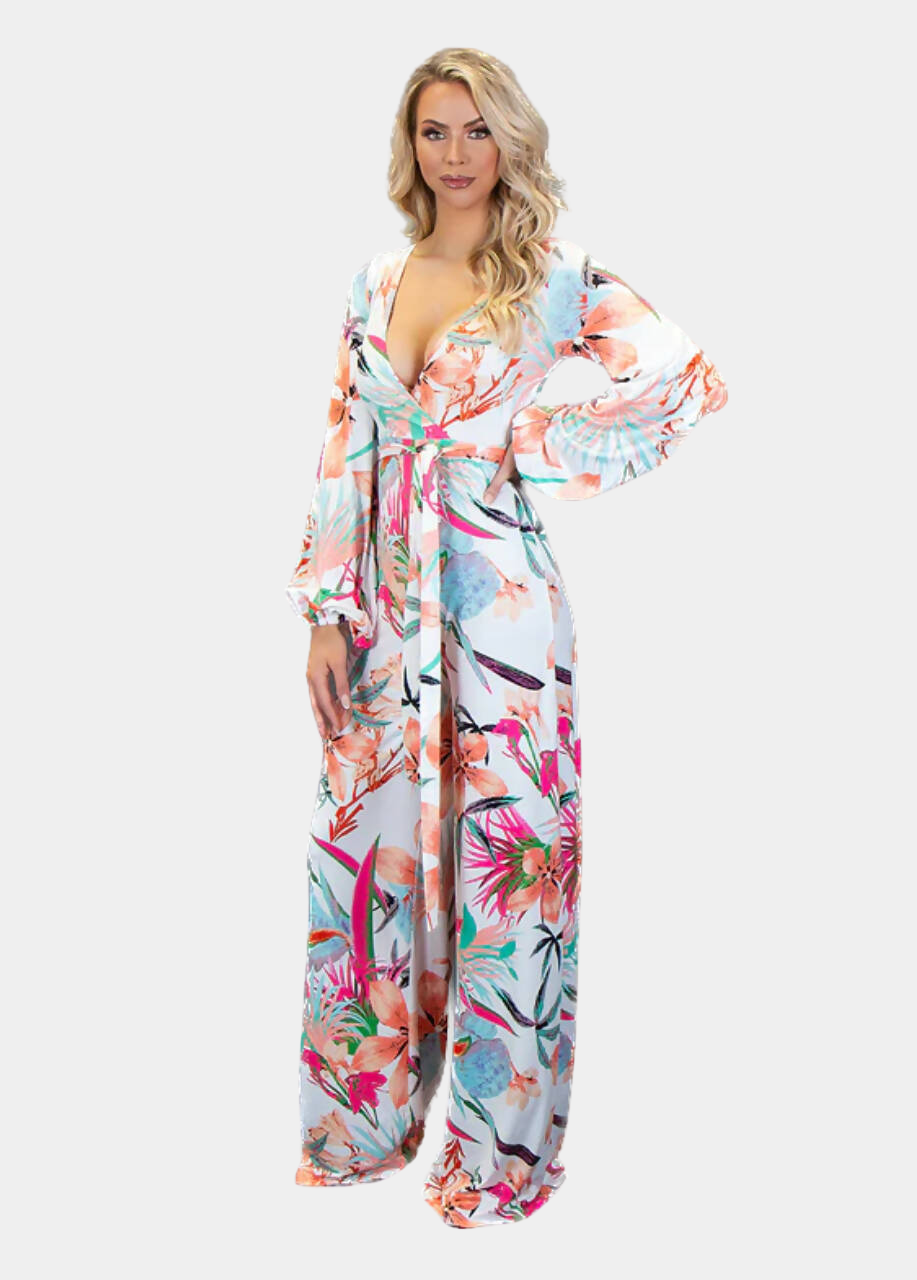 Maui Jumpsuit - White Tropical