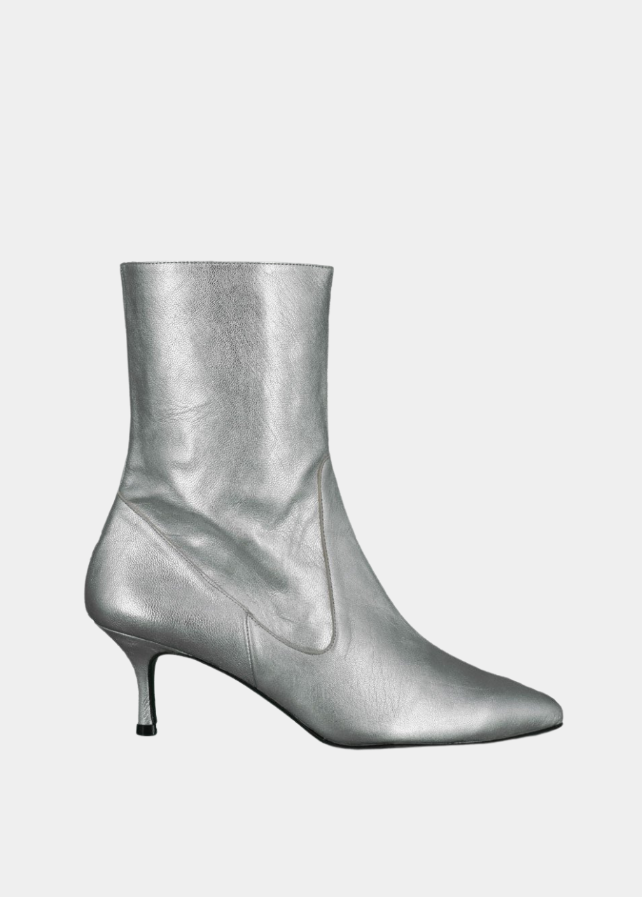 Dansi Fashionable Metallic Silver Stiletto Heel Ankle Boots