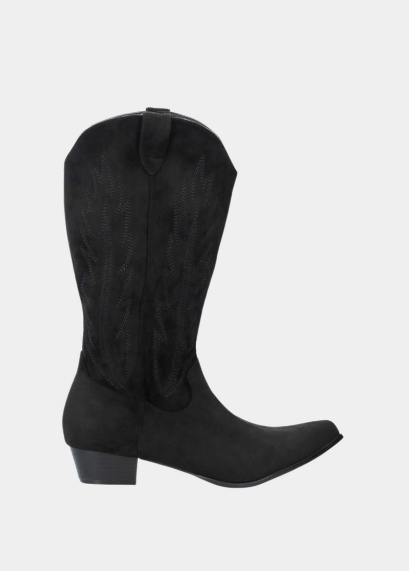 Fashionable Black Suedette Cowboy Style Boots