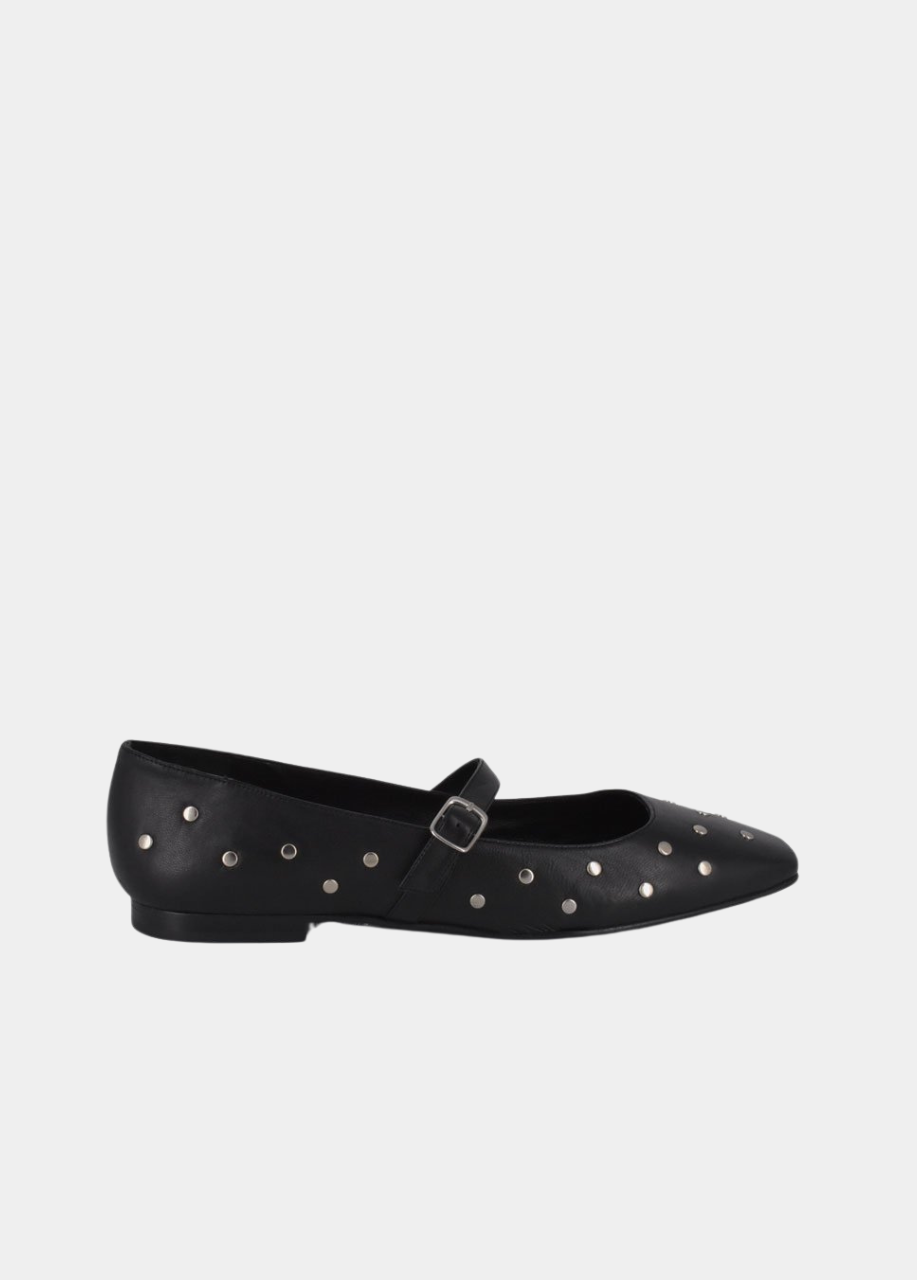 Dansi Funky Black Studded Leather Mary Jane Flats