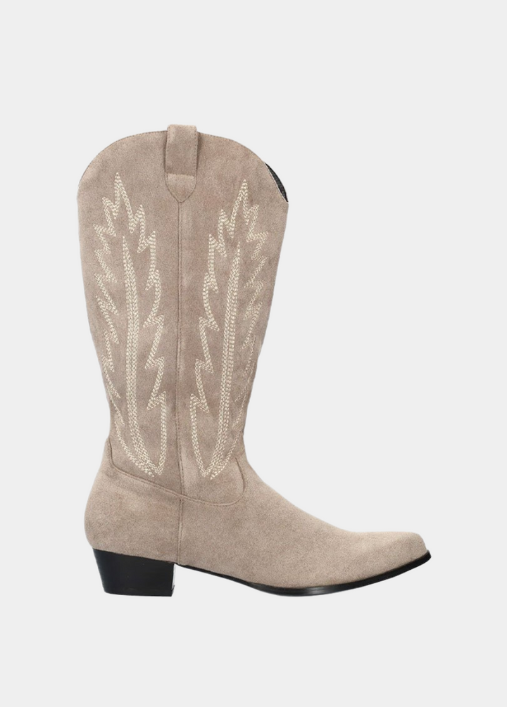 Fashionable Taupe Suedette Cowboy Style Boots