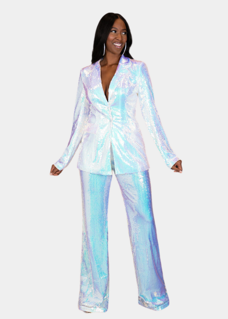 Glitz Sequin Blazer - Iridescent White