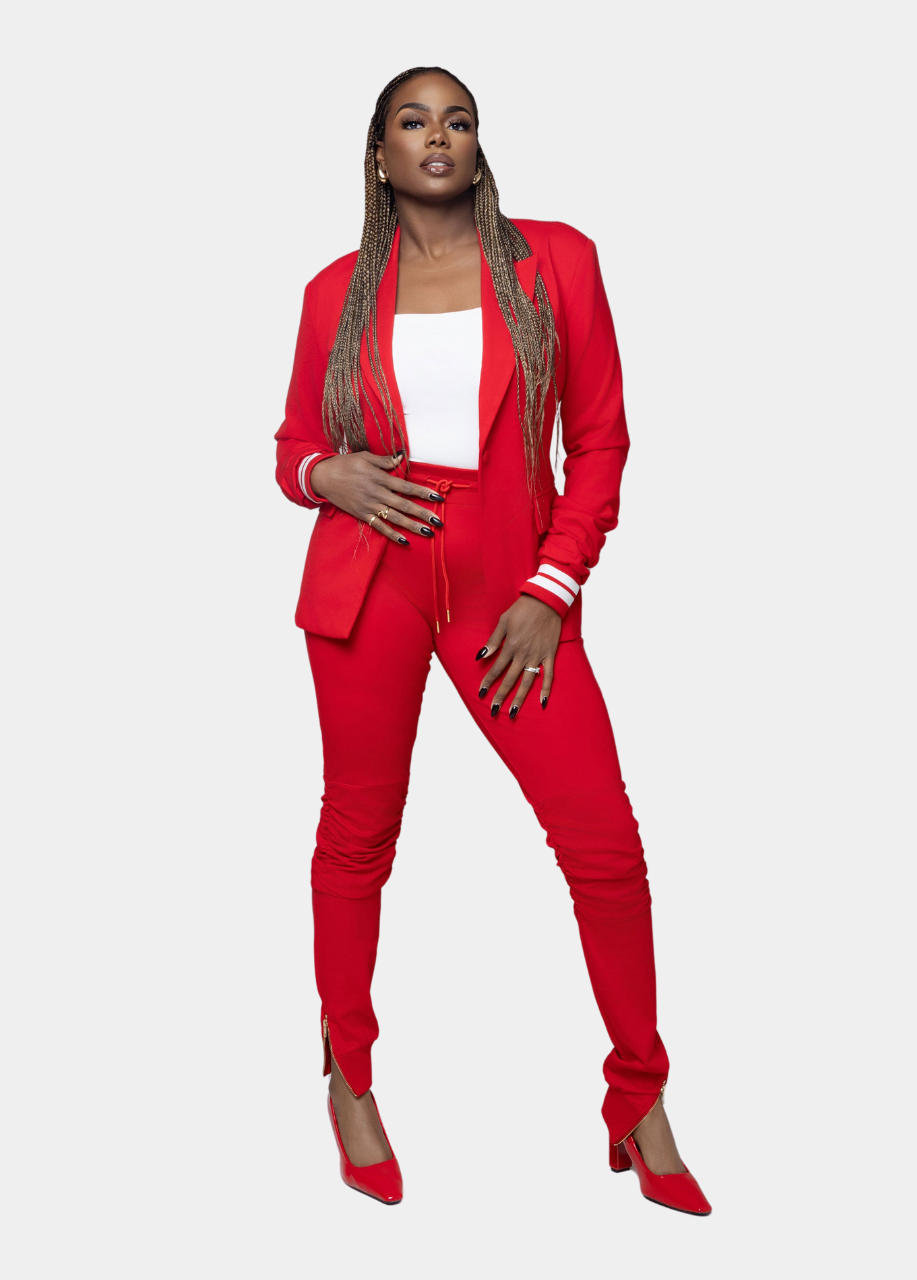 Red Tall Jogger Suit Jacket