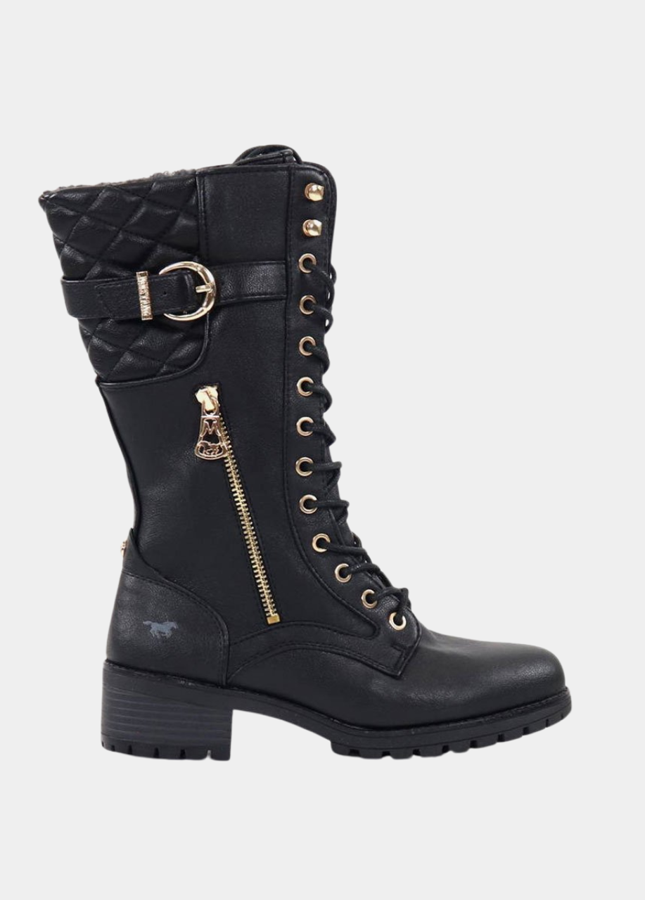 Mustang Stunning Quilted Black Midi Biker Boots