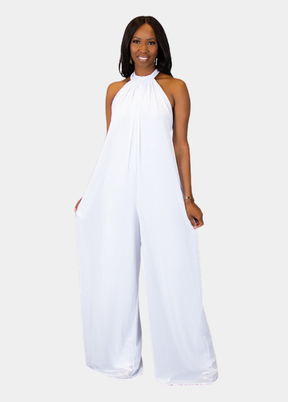 Panama Halter Wide Leg Jumpsuit - White