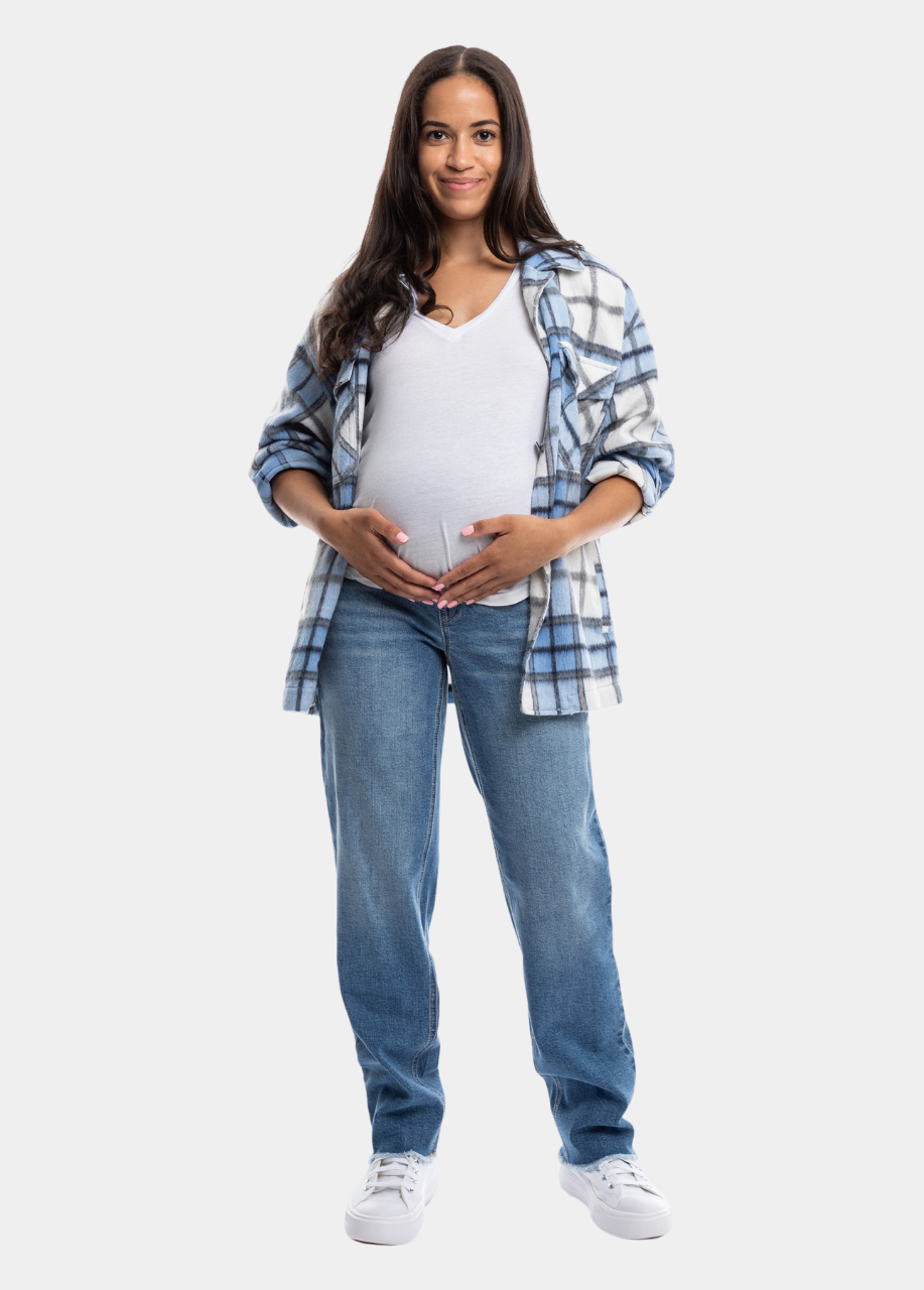 Maternity 32” Straight Leg Jeans with Fray Hem in Samuel