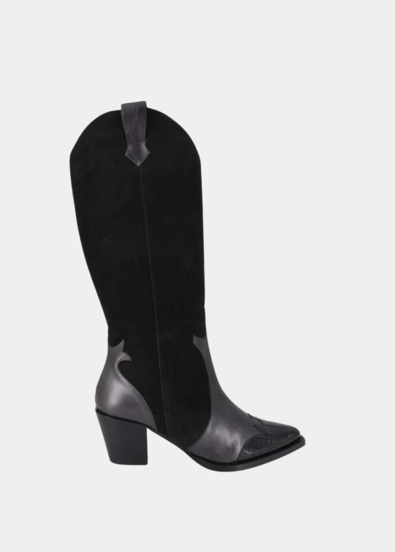 Dansi Western Inspired Black Suede Long Boots