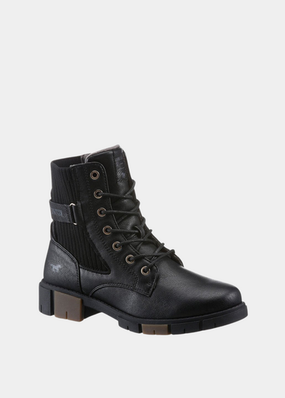 Mustang Stylish Black Combi Ankle Boots