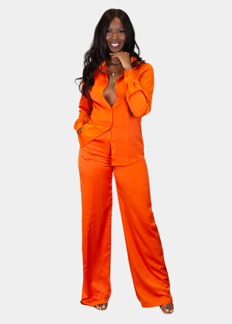 Stella Satin Pants - Orange