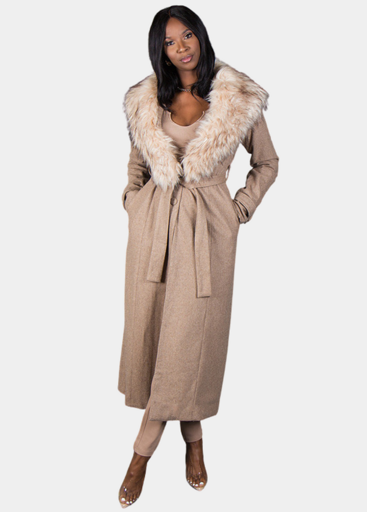 So Fancy Belted Coat - Oatmeal