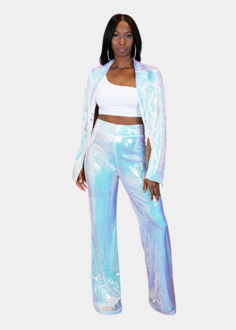 Glam Sequin Pants - Iridescent White