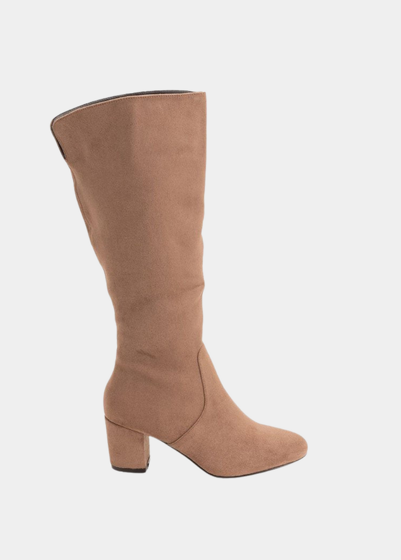 Andres Machado Taupe Suede Block Heel Boots