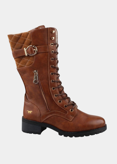 Mustang Stunning Quilted Brown Midi Biker Boots