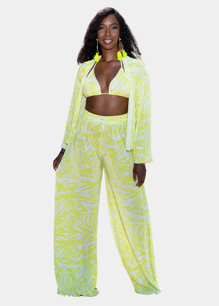 Island Vibes Pant Set - Lime & White