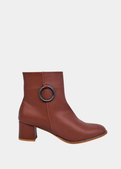 Belle & Lucy Dressy Brown Block Heel Ankle Boot