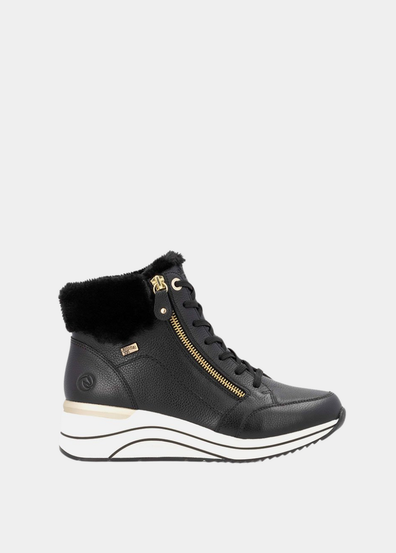 Remonte Stylish Wide Fit Black Wedge Sneakers