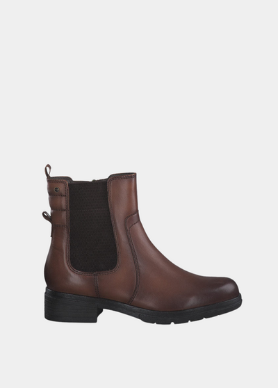 Tamaris Cognac Leather Chelsea Style Ankle Boots