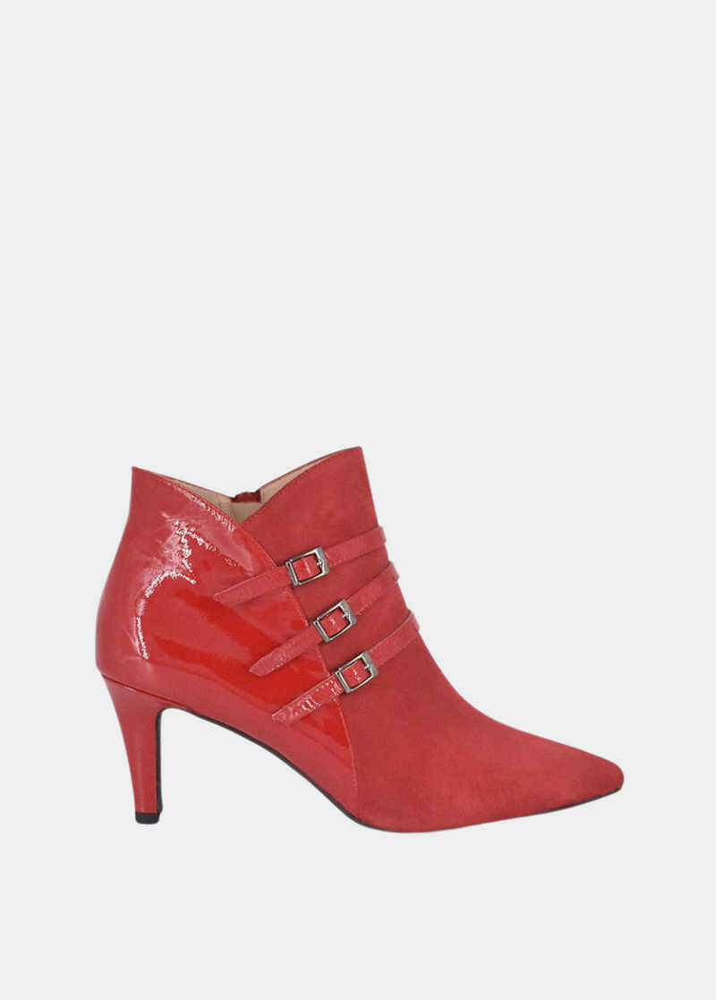 PieSanto Chic Wide Fit Cherry Red Buckle Ankle Boots