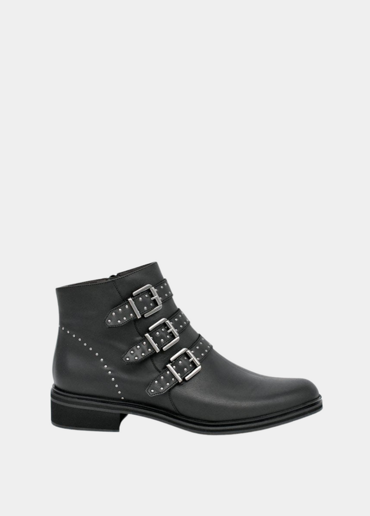 PieSanto Gorgeous Black Studded Buckle Ankle Boots