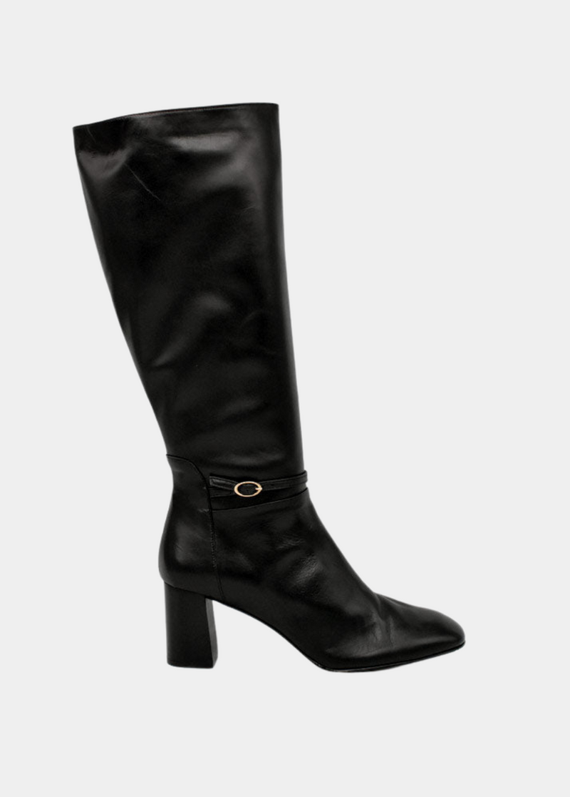 Cinderella Stylish Long Black Leather Boots